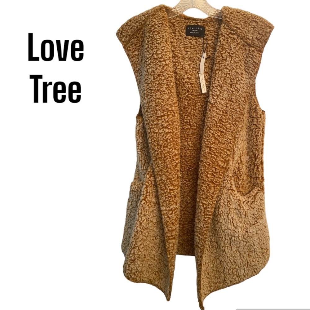 Love tree Faux Fur Hoodie Vest Brown M NWT